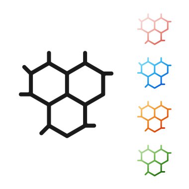 Siyah Kimyasal Formül simgesi beyaz arkaplanda izole edildi. Yenilikçi tıp, sağlık, araştırma ve bilim için soyut altıgen. Simgeleri renklendirin. Vektör İllüstrasyonu