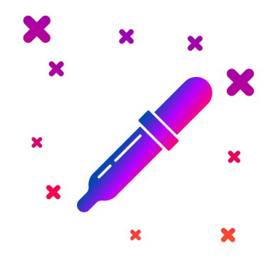 Renkli Pipette simgesi beyaz arkaplanda izole edildi. Tıbbi elementler, kimya laboratuarı ekipmanları. Tıp sembolü. Kademeli rastgele dinamik şekiller. Vektör İllüstrasyonu