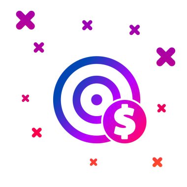 Beyaz arkaplanda dolar sembolü olan renk hedefi. Yatırım hedef simgesi. Başarılı iş konsepti. Nakit ya da para. Kademeli rastgele dinamik şekiller. Vektör İllüstrasyonu