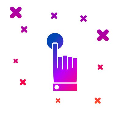 Renkli el dokunuşu ve dokunmatik hareket simgesi beyaz arkaplanda izole edildi. Buraya tıklayın, parmak, dokunuş, işaret, imleç, fare sembolü. Kademeli rastgele dinamik şekiller. Vektör İllüstrasyonu