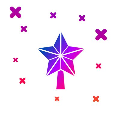 Beyaz arkaplanda izole edilmiş renkli Noel yıldızı simgesi. Mutlu Noeller ve mutlu yıllar. Kademeli rastgele dinamik şekiller. Vektör İllüstrasyonu