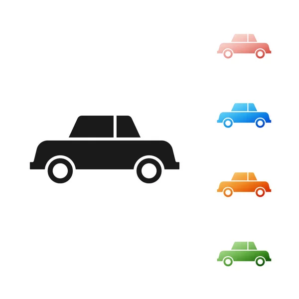 Icono de coche negro aislado sobre fondo blanco. Establecer iconos de colores. Ilustración vectorial — Archivo Imágenes Vectoriales