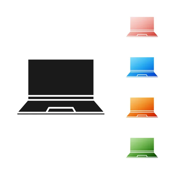 Schwarzes Laptop-Symbol isoliert auf weißem Hintergrund. Computer-Notizbuch mit leerem Bildschirm. Setzen Sie Symbole bunt. Vektorillustration — Stockvektor