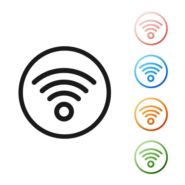 Schwarzes Symbol des drahtlosen Internet-Netzwerks Wi-Fi isoliert auf weißem Hintergrund. Setzen Sie Symbole bunt. Vektorillustration — Stockvektor