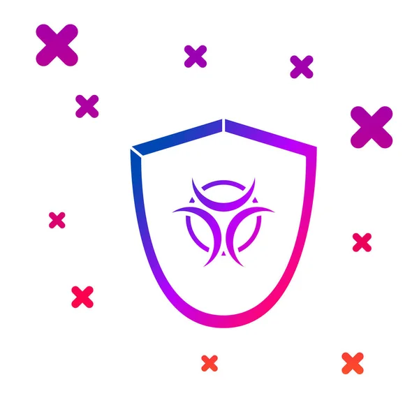 Color Símbolo de peligro biológico en el icono del escudo aislado sobre fondo blanco. Gradiente formas dinámicas aleatorias. Ilustración vectorial — Vector de stock