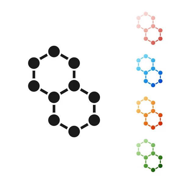 Zwarte Molecule pictogram geïsoleerd op witte achtergrond. Structuur van moleculen in de chemie, wetenschap docenten innovatieve educatieve poster. Stel pictogrammen kleurrijk. Vector Illustratie — Stockvector