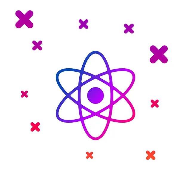 Кольорова піктограма Atom ізольована на білому тлі. Символ науки, освіти, ядерної фізики, наукових досліджень. Градієнт випадкових динамічних фігур. Векторна ілюстрація — стоковий вектор