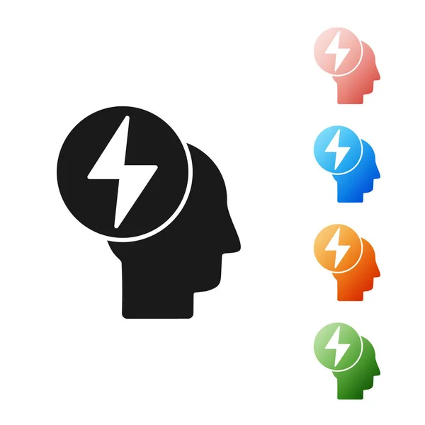 Icona con testa nera e simbolo elettrico isolata su sfondo bianco. Set icone colorate. Illustrazione vettoriale — Vettoriale Stock