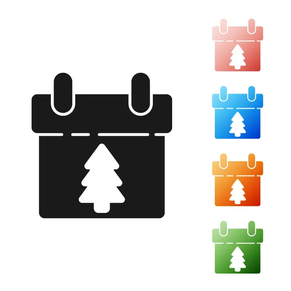 Schwarzes Kalendersymbol isoliert auf weißem Hintergrund. Erinnerungssymbol. Frohe Weihnachten und ein gutes neues Jahr. setzen Symbole bunt. Vektorillustration — Stockvektor
