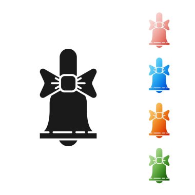 Siyah Mutlu Noeller zil ikonu beyaz arka planda izole edilmiş. Alarm sembolü, servis zili, el zili işareti, uyarı. Simgeleri renklendirin. Vektör İllüstrasyonu