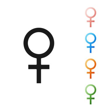 Siyah Kadın cinsiyet sembolü simgesi beyaz arka planda izole. Venüs sembolü. Bir kadın organizması ya da kadın için sembol. Simgeleri renkli ayarlayın. Vektör İllüstrasyonu