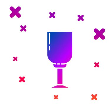 Beyaz arkaplanda izole edilmiş renkli şarap cam ikonu. Şarap kadehi ikonu. Kadeh işareti. Cam levhası. Kademeli rastgele dinamik şekiller. Vektör İllüstrasyonu