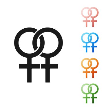 Siyah Kadın cinsiyet sembolü simgesi beyaz arka planda izole. Venüs sembolü. Bir kadın organizması ya da kadın için sembol. Simgeleri renkli ayarlayın. Vektör İllüstrasyonu