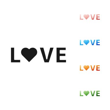 Siyah Aşk metin simgesi beyaz arkaplanda izole edildi. Sevgililer Günü tebrik kartı şablonu. Simgeleri renklendirin. Vektör İllüstrasyonu