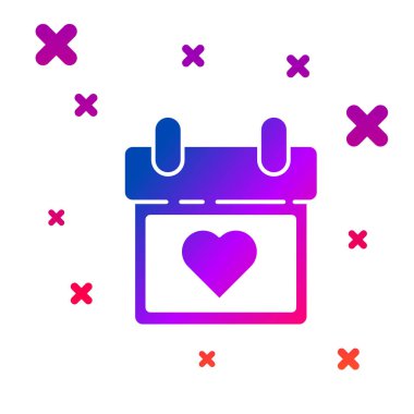 Beyaz arka planda izole edilmiş kalp simgesine sahip Renkli Takvim. Sevgililer günü. Aşk sembolü. 14 Şubat. Gradyan rasgele dinamik şekiller. Vektör İllüstrasyonu