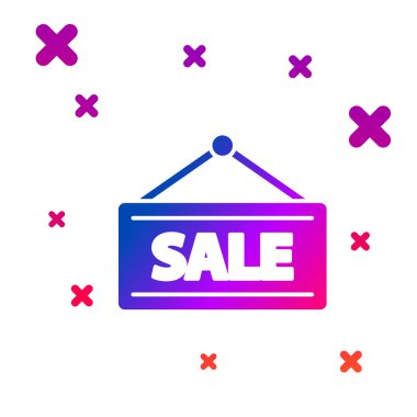 Beyaz arkaplanda izole edilmiş metin satışı simgesi olan Renk Asma işareti. Mesaj indirimli tabela. Kademeli rastgele dinamik şekiller. Vektör İllüstrasyonu