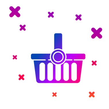 Beyaz arka planda izole renkli alışveriş sepeti simgesi. Online satın alma kavramı. Teslimat hizmeti işareti. Alışveriş sepeti sembolü. Degrade rasgele dinamik şekiller. Vektör Illustration
