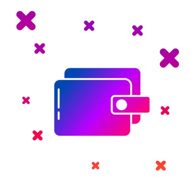 Beyaz arka planda izole renkli cüzdan simgesi. Cüzdan simgesi. Nakit tasarruf sembolü. Degrade rasgele dinamik şekiller. Vektör Illustration