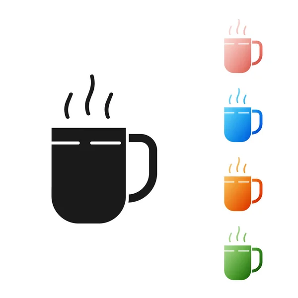 Icona della tazza di caffè nero isolato su sfondo bianco. Una tazza di tè. Caffè caldo. Set icone colorate. Illustrazione vettoriale — Vettoriale Stock