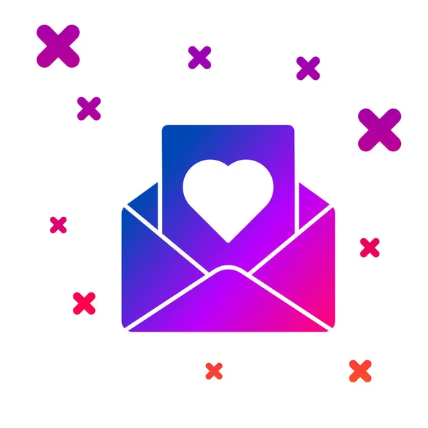 Färg kuvert med Valentine Heart ikon isolerad på vit bakgrund. Budskap kärlek. Brev kärlek och romantik. Tonade slumpmässiga dynamiska former. Vektor illustration — Stock vektor