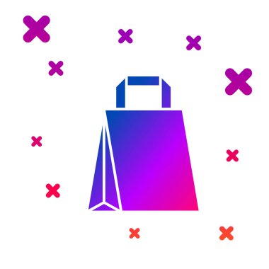 Beyaz arka planda izole renkli kağıt alışveriş çantası simgesi. Paket işareti. Degrade rasgele dinamik şekiller. Vektör Illustration