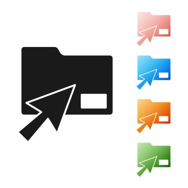 Siyah İmleç tıklamalı belge dizini simgesi beyaz arkaplanda izole edildi. Muhasebe klasörü sembolü. Muhasebe yönetimi. Simgeleri renklendirin. Vektör İllüstrasyonu