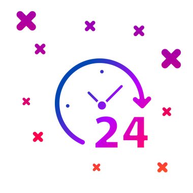 Renkli saat 24 saat simgesi beyaz arka planda izole. Tüm gün döngüsel simge. 24 saat servis sembolü. Degrade rasgele dinamik şekiller. Vektör Illustration