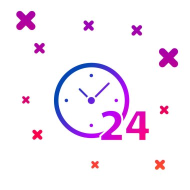 Renkli saat 24 saat simgesi beyaz arka planda izole. Tüm gün döngüsel simge. 24 saat servis sembolü. Degrade rasgele dinamik şekiller. Vektör Illustration