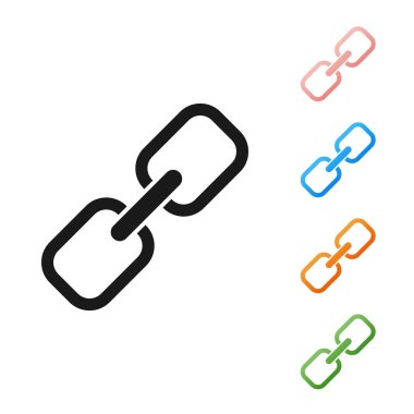 Siyah zincir bağlantı simgesi beyaz arka planda yalıtılmış. Tek bağlantı. Köprü zinciri sembolü. Simgeler renkli ayarlayın. Vektör Illustration