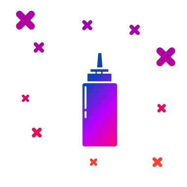 Beyaz arka planda izole renk sosu şişe simgesi. Ketçap, hardal ve mayonez şişeleri ile hızlı yemek için sos. Degrade rasgele dinamik şekiller. Vektör Illustration