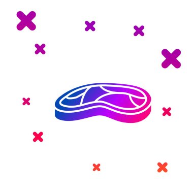 Beyaz arka planda izole edilmiş renkli biftek ikonu. Kademeli rastgele dinamik şekiller. Vektör İllüstrasyonu