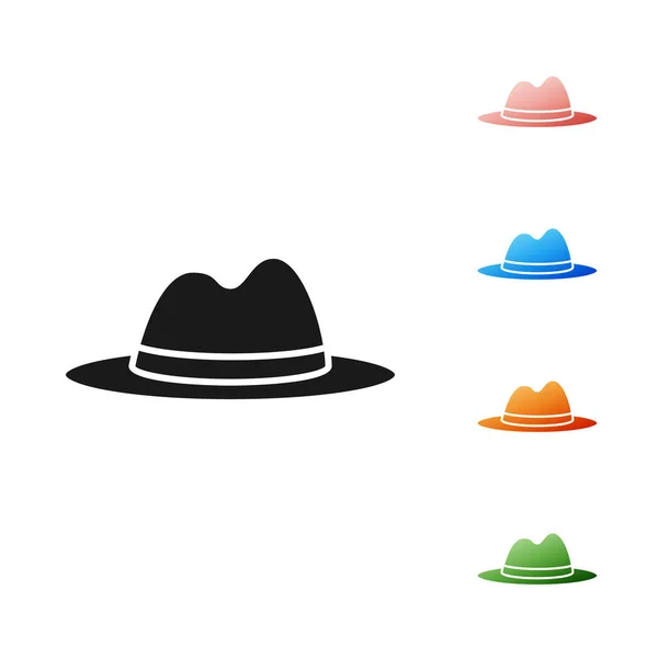Black Man klobouk s ikonou stuhy izolované na bílém pozadí. Nastavit barevné ikony. Vektorová ilustrace — Stockový vektor