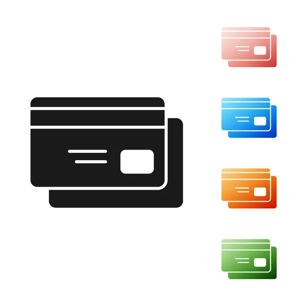 Icono de tarjeta de crédito negro aislado sobre fondo blanco. Pago en línea. Retiro de efectivo. Operaciones financieras. Señal de compra. Establecer iconos de colores. Ilustración vectorial — Archivo Imágenes Vectoriales