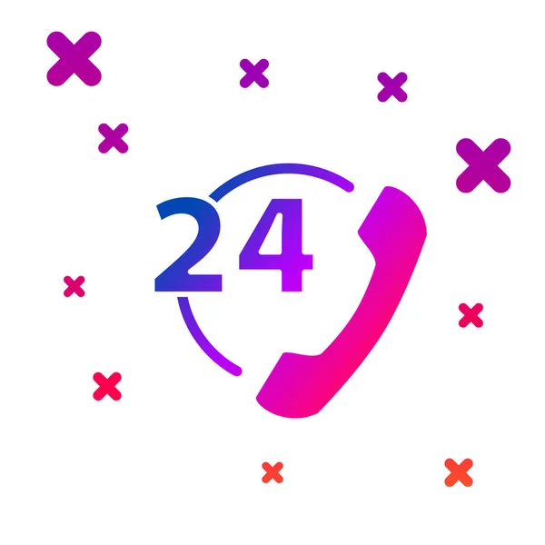 Cor Telefone 24 horas ícone de suporte isolado no fundo branco. Call-center de suporte ao cliente durante todo o dia. Serviços de chamadas a tempo inteiro. Gradiente formas dinâmicas aleatórias. Ilustração vetorial —  Vetores de Stock