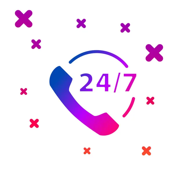 Kleur Telefoon 24 uur support icoon geïsoleerd op witte achtergrond. De hele dag customer support call-center. Full-time oproepdiensten. Gradiënt willekeurige dynamische vormen. Vector Illustratie — Stockvector