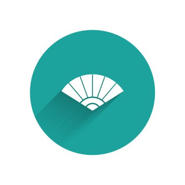 Geleneksel beyaz Çin kağıdı ya da Japon hayran ikonu uzun gölgeli. Yeşil daire düğmesi. Vektör İllüstrasyonu