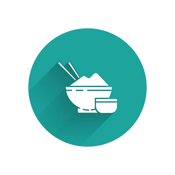 Weißer Reis Einer Schüssel Mit Essstäbchen Und Sauce Symbol Isoliert — Stockvektor
