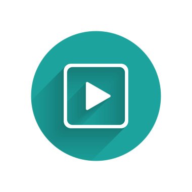 Kare simgede uzun gölgeli beyaz oyun. Yeşil daire düğmesi. Vektör İllüstrasyonu