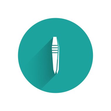 Uzun gölgeli beyaz cımbız ikonu. Yeşil daire düğmesi. Vektör İllüstrasyonu