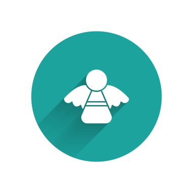 Uzun gölgeli beyaz Noel meleği ikonu. Yeşil daire düğmesi. Vektör İllüstrasyonu