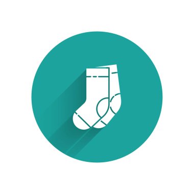 Uzun gölgeli beyaz çorap ikonu. Yeşil daire düğmesi. Vektör İllüstrasyonu