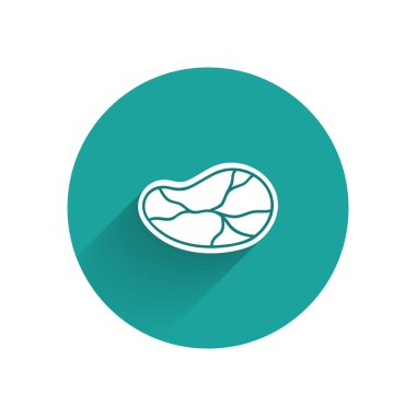 Uzun gölgeli beyaz biftek ikonu. Yeşil daire düğmesi. Vektör İllüstrasyonu