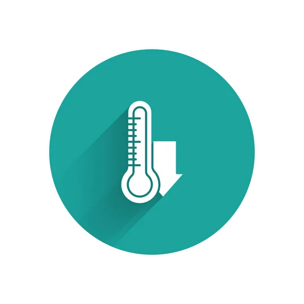 Witte Meteorologie Thermometer Meten Pictogram Geïsoleerd Met Lange Schaduw Thermometer — Stockvector