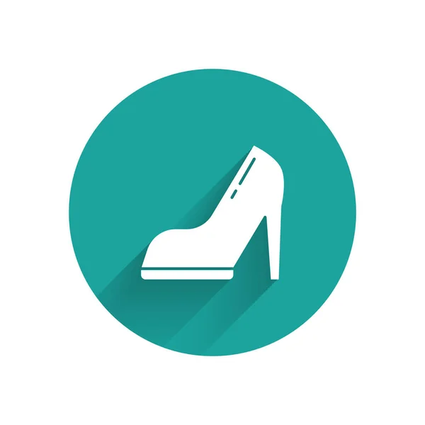 White Woman Shoe High Heel Icon Isolated Long Shadow Green — Stock Vector