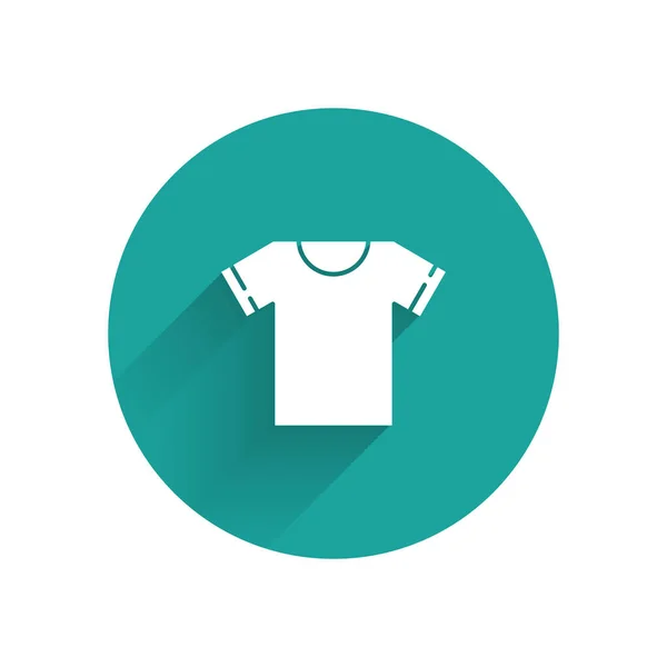 Camiseta Blanca Icono Aislado Con Sombra Larga Botón Círculo Verde — Vector de stock