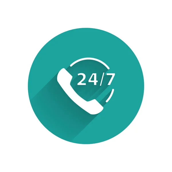 Biały Telefon Godziny Wsparcia Ikony Izolowane Długim Cieniem Całodniowy Call — Wektor stockowy