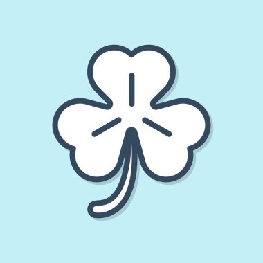 Mavi çizgi dört yapraklı yonca simgesi mavi arkaplanda izole edildi. Mutlu Aziz Patrick günleri. Vektör İllüstrasyonu