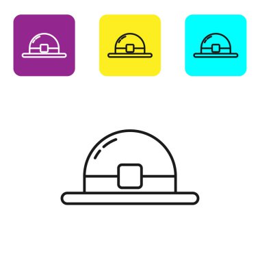 Beyaz arka planda siyah çizgi cüce şapka simgesi izole edildi. Aziz Patrick gününüz kutlu olsun. Renkli kare düğmeleri ayarlayın. Vektör İllüstrasyonu