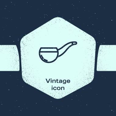 Grunge hattı. Mavi arka planda dumanlı pipo var. Tütün piposu. Tek renkli klasik çizim. Vektör İllüstrasyonu