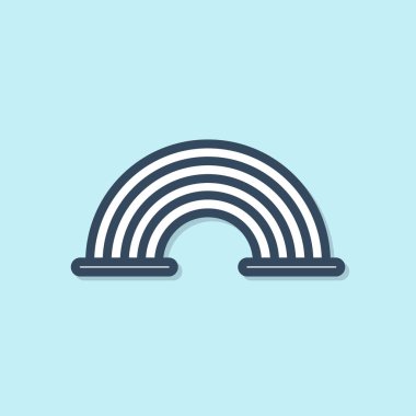 Mavi çizgi gökkuşağı mavi arka planda bulutlu simge. Vektör İllüstrasyonu